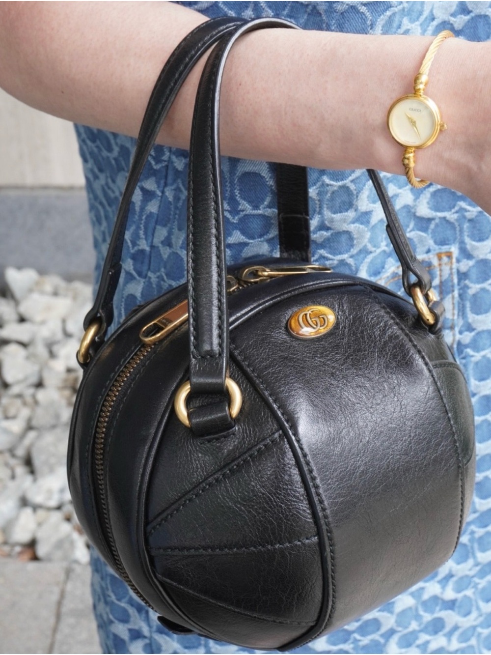 Gucci Black Leather Crossbody Bag with Gold Hardware